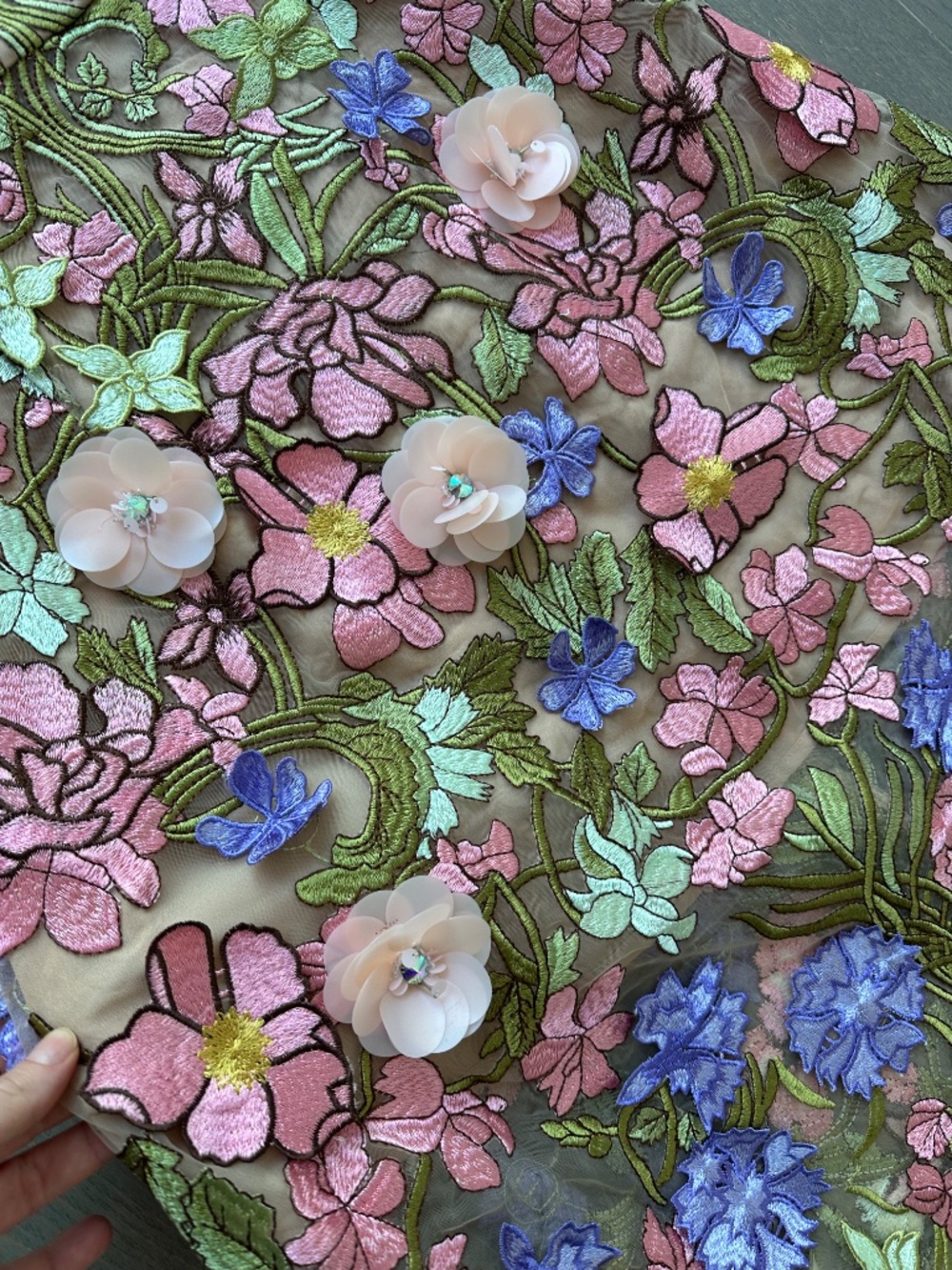 ELLIATT Flora A-Line Gown Pink Green Floral 3D Flower Embellished Dress - SMALL - Picture 6 of 11